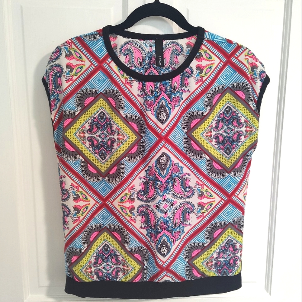 Vintage Estam Size Medium Colorful Artsy Sheer Lightweight Top